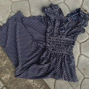 Navy Polka Dot Max Studio Jumpsuit V-neck Small S Elastic Waist Hourglass vibes